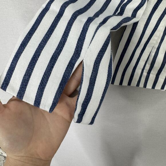 Carlisle Collection Blazer Womens 8 Blue Striped Linen Blend Jacket Nautical - Picture 7 of 16